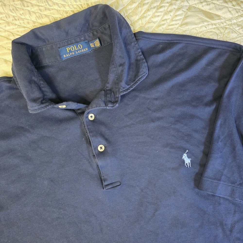Polo Ralph Lauren Mens Navy Blue XLT Stretch Soft Knit Light Blue Pony Preppy